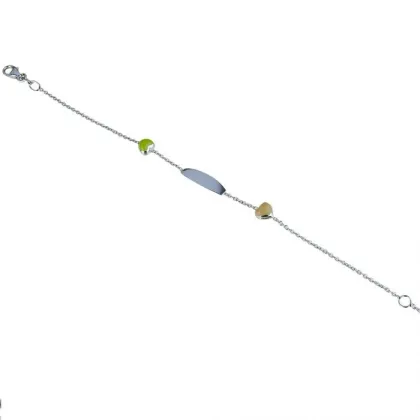 Zdjęcie Cudowna dziecięca bransoletka plakieta z emaliowanymi sercami z łańcuszkiem rolo