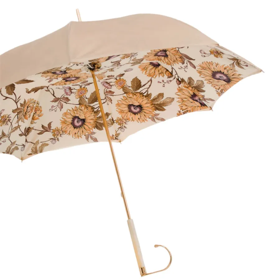 obrazek 8 Piękny stylowy beżowy parasol damski zdobiony subtelnym kwiatowym motywem – Pasotti