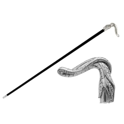 Zdjęcie Luksusowa czarna laska z rączką w kształcie srebrnego węża – Pasotti
