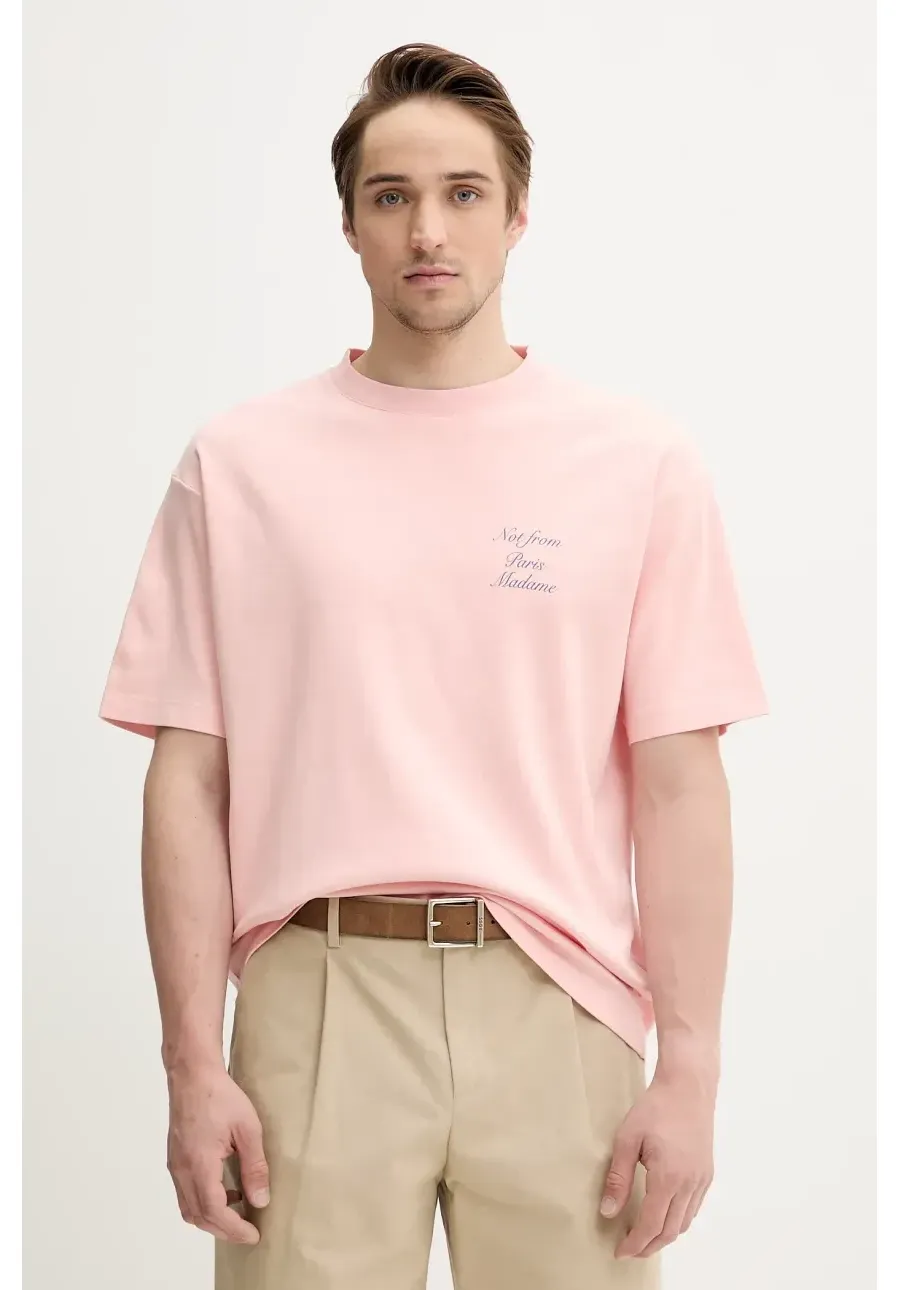 obrazek 1 Drôle de Monsieur t-shirt bawełniany Le T-Shirt Slogan Cursive męski kolor różowy z nadrukiem G-TS209-CO002-LPI