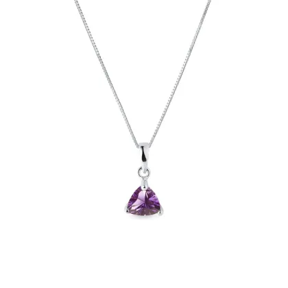 Zdjęcie Naszyjnik z białego złota z ametystem o szlifie trillion KLENOTA
