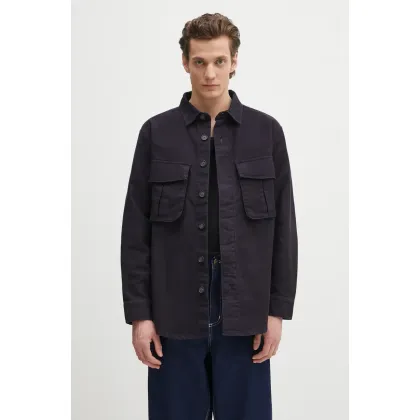 Zdjęcie Barbour koszula bawełniana Barbour Jungle Sateen Overshirt męska kolor granatowy relaxed z kołnierzykiem klasycznym MOS0417