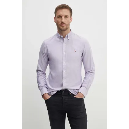 Zdjęcie Polo Ralph Lauren koszula bawełniana męska kolor fioletowy slim z kołnierzykiem button-down