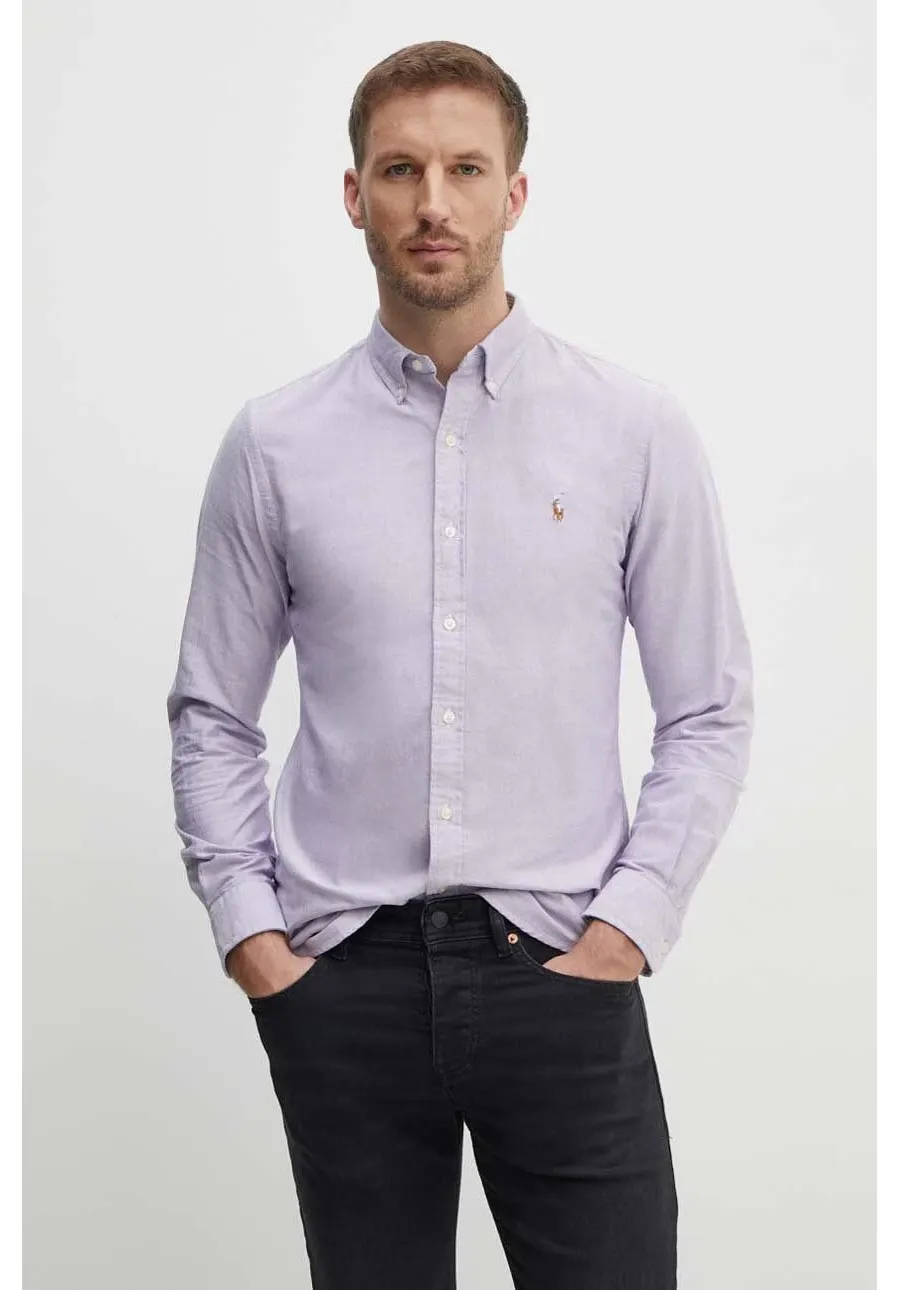 obrazek 1 Polo Ralph Lauren koszula bawełniana męska kolor fioletowy slim z kołnierzykiem button-down