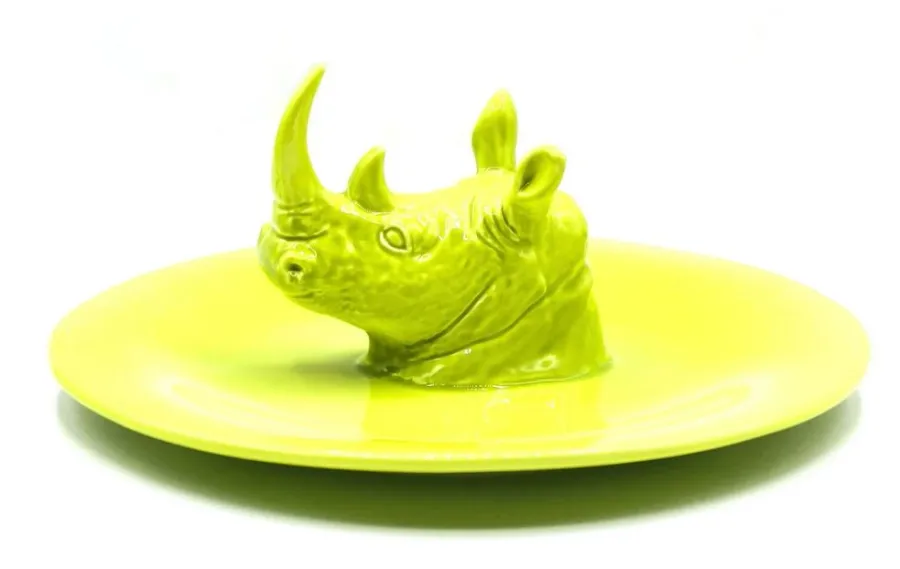 obrazek 3 Wspaniały talerz ceramiczny zdobiony głową nosorożca