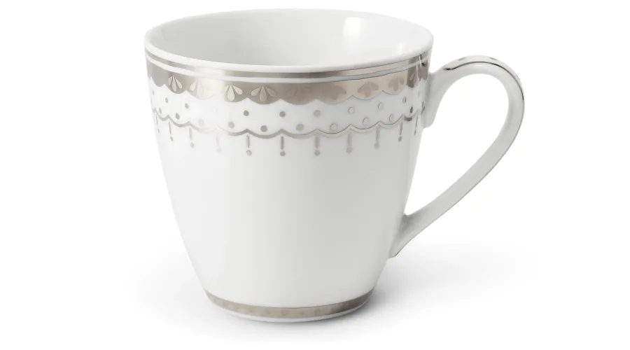 obrazek 1 Biały kubek z porcelany z oryginalnym platynowym zdobieniem – wariant 2 - Leander