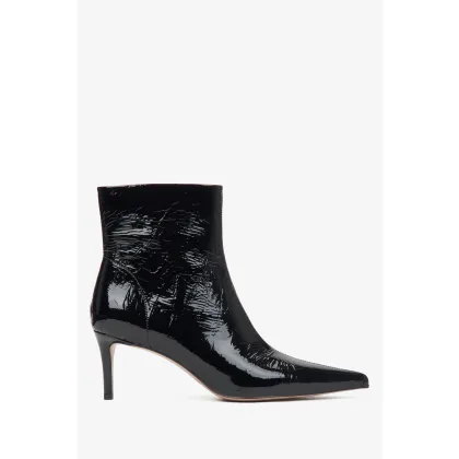 Zdjęcie Estro: Czarne botki damskie z lakierowanej skóry naturalnej na szpilce