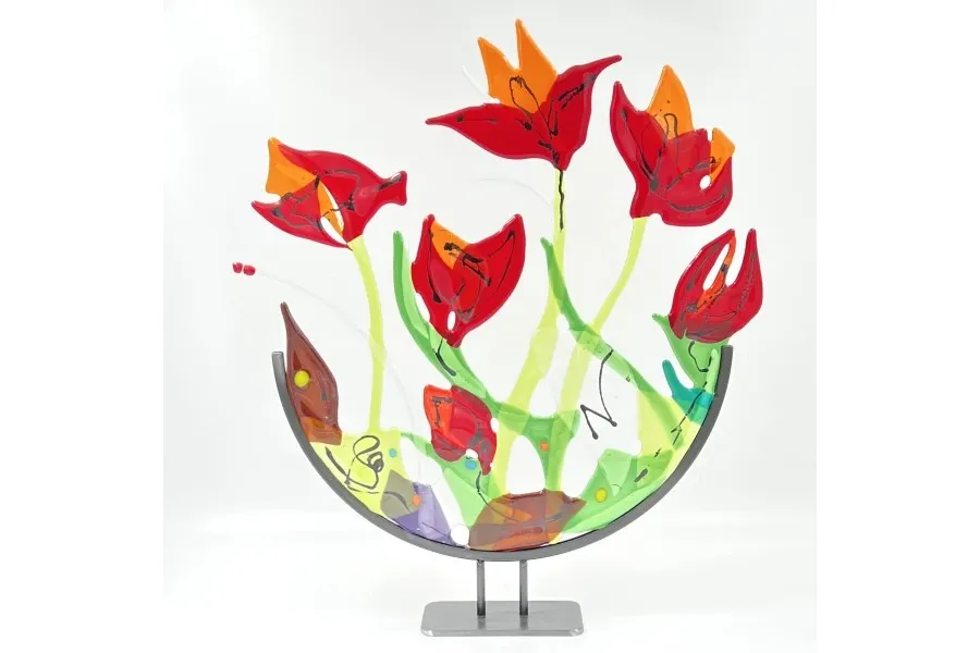 obrazek 1 Luksusowa ozdoba z kolorowego szkła "Czerwone duże kwiaty" - cudowny pomysł na prezent