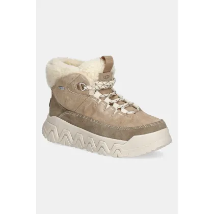 Zdjęcie UGG botki zamszowe Terretrail Cozy Lace damskie kolor beżowy na platformie ocieplone 1158210-SAN