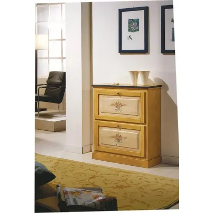 Zdjęcie Szafka na buty z 2 klapami ozdobiona żółtym wykończeniem i białymi panelami, z niebieskimi detalami i dekoracją - Zanini