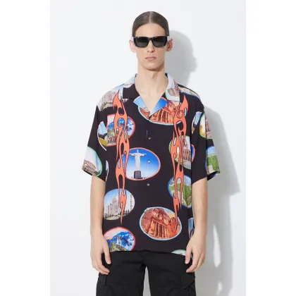 Zdjęcie PLEASURES koszula 7 Wonder Camp Shirt męska kolor czarny regular P24SP001.BLACK