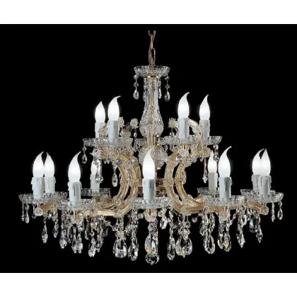 Zdjęcie Żyrandol z pozłacaną metalową ramą pokrytą szklanymi ramionami i przezroczystymi kryształowymi zawieszkami - Il Paralume Marina