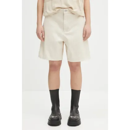 Zdjęcie Carhartt WIP szorty jeansowe Drewe Short damskie kolor beżowy gładkie high waist I034834