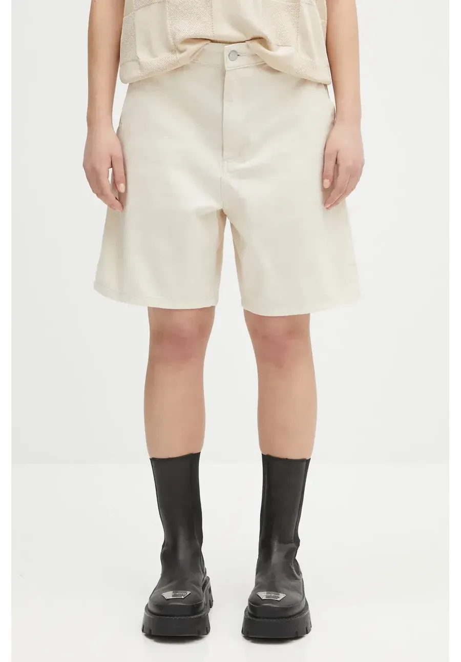 obrazek 1 Carhartt WIP szorty jeansowe Drewe Short damskie kolor beżowy gładkie high waist I034834