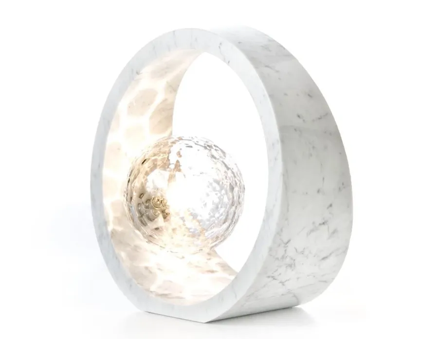 obrazek 1 Lampa stołowa z marmuru Carrara i włoskiego kryształu wycinana ręcznie - Il Paralume Marina