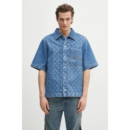 Zdjęcie Marine Serre koszula jeansowa Moon Laser Denim Workwear męska kolor niebieski relaxed z kołnierzykiem klasycznym MSI017A.CDEN0002