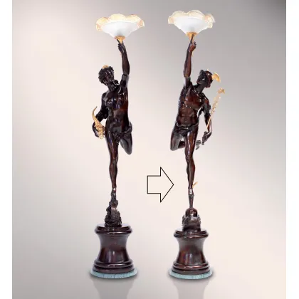 Zdjęcie Rzeźba z brązu latającego Merkury z lampą - Fonderia Artistica Ruocco