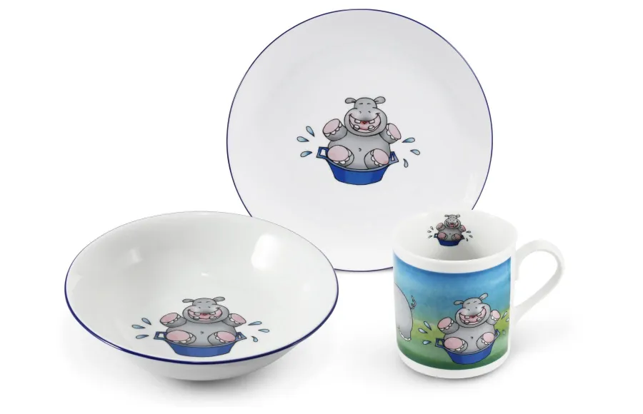 obrazek 1 Piękny stylowy 3-elementowy porcelanowy zestaw dla dziecka Hipopotam - Leander
