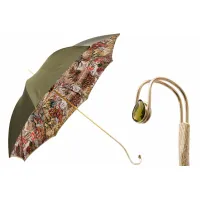 Picture Exclusive olive women's umbrella decorated with a snakeskin pattern - Pasotti