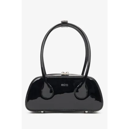 Zdjęcie Estro: Poręczna czarna torebka damska na ramię z lakierowanej skóry naturalnej