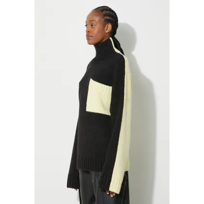 Zdjęcie JW Anderson sweter wełniany damski kolor czarny z półgolfem KW1004.YN0144