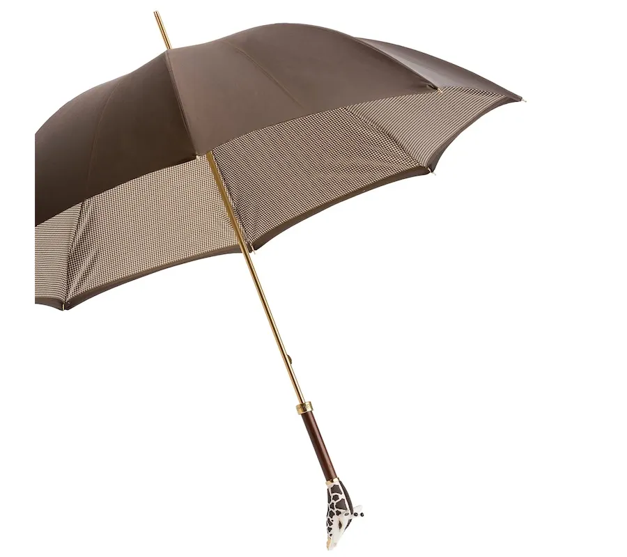 obrazek 8 Luksusowy parasol damski w kolorach brązu z rączką w kształcie głowy żyrafy - Pasotti