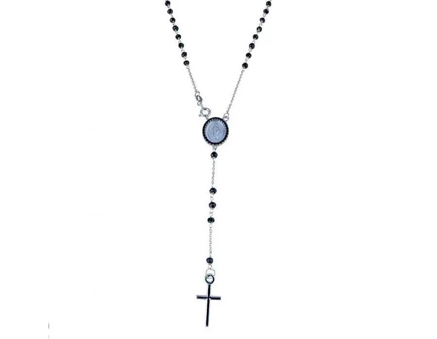 obrazek 1 Elegancki łańcuszek różańca cm.45 z czarnymi spinelami