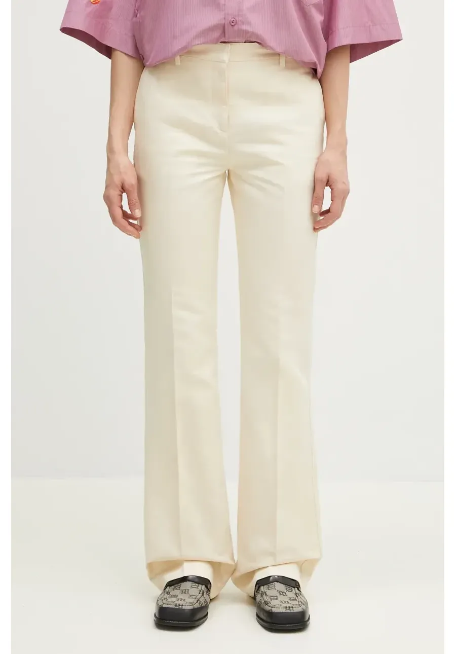 obrazek 1 Kenzo spodnie z domieszką lnu damskie kolor beżowy dzwony high waist FF52PA1019GA.04
