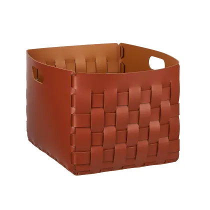 Zdjęcie Elegancki kosz Bottega 35x40xH30 cm wykonany z bordowej skóry