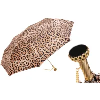 Zdjęcie Wyjątkowy jasnobrązowy parasol damski zdobiony wzorem skóry leoparda – Pasotti