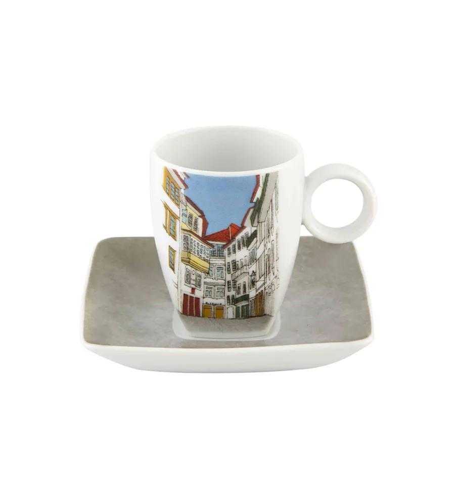 obrazek 3 Zestaw 4 porcelanowych filiżanek do kawy ze spodkami z widokami architektury - Vista Alegre