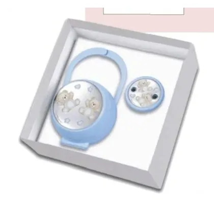 Picture A unique set - a blue clip and a pacifier holder