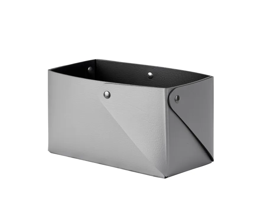 obrazek 1 Szary pojemnik Miu 7x14xH8 cm wykonany z naturalnej skóry