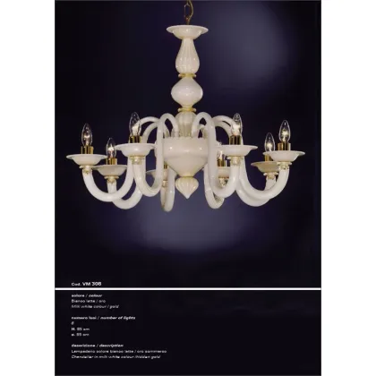 Zdjęcie Wyjątkowy żyrandol z ośmioma światłami w kolorze mlecznobiałym i złotym - Il Paralume Marina