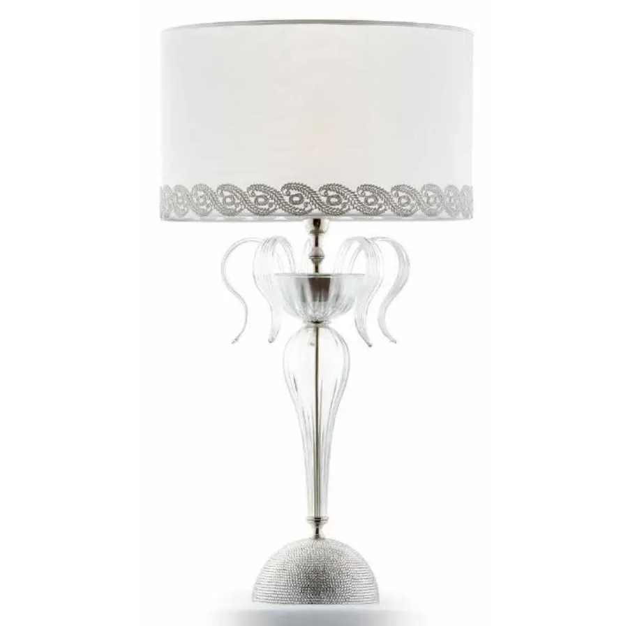 obrazek 1 Wyjątkowa lampa stołowa ze szkła Murano z mosiężnymi elementami inkrustowanymi kryształkami strass Swarovski - Il Paralume Marina