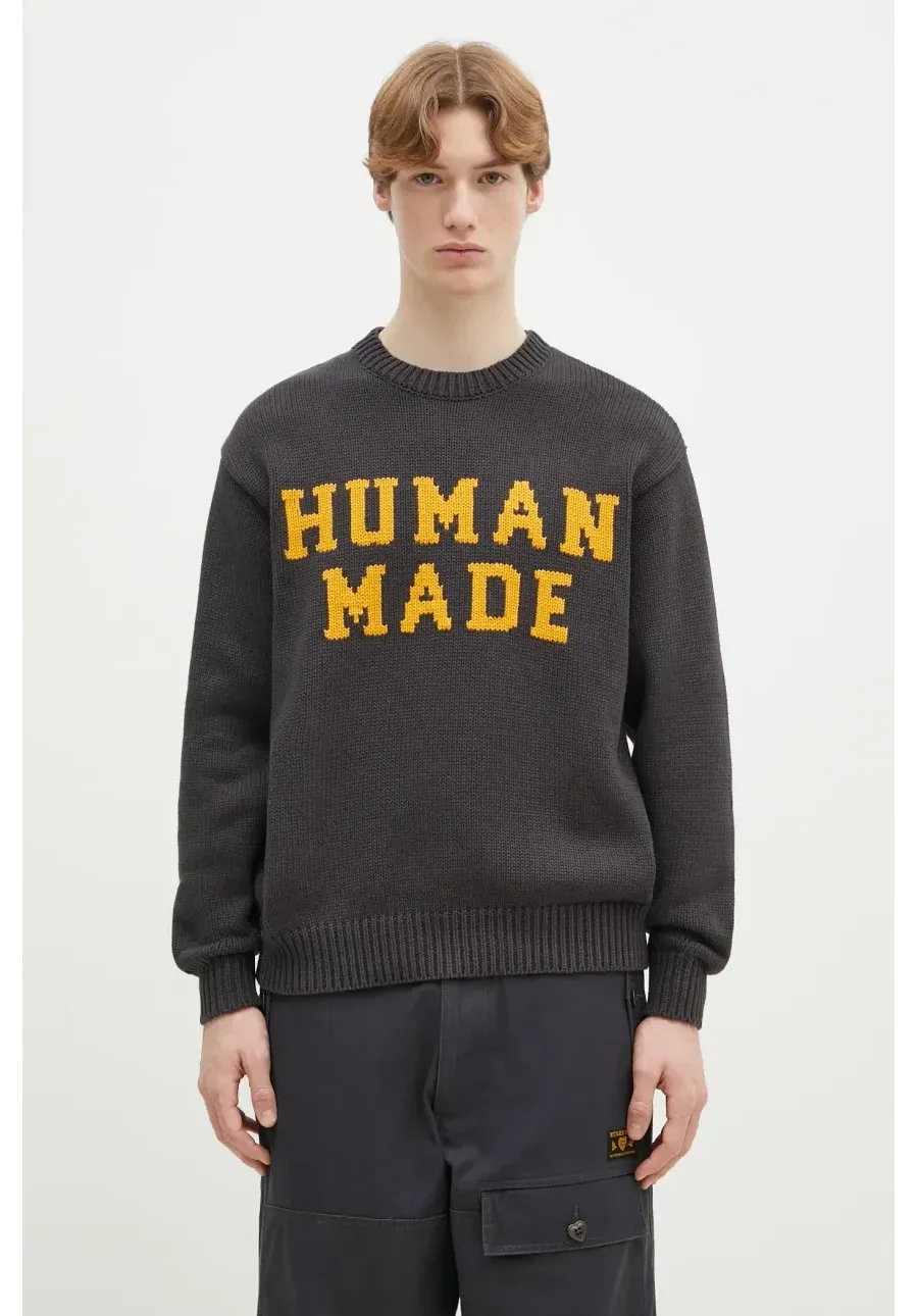 obrazek 1 Human Made sweter bawełniany Lowgauge Knit Sweater męski kolor szary HM29CS001