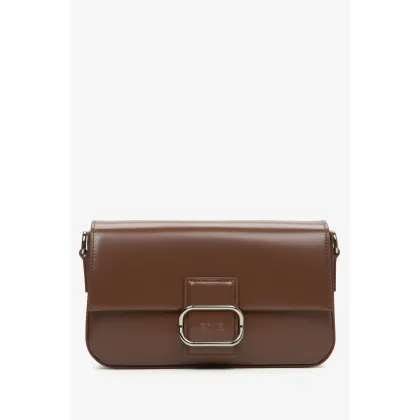 Zdjęcie Estro: Ciemnobrązowa skórzana torebka damska na ramię ze srebrnymi okuciami