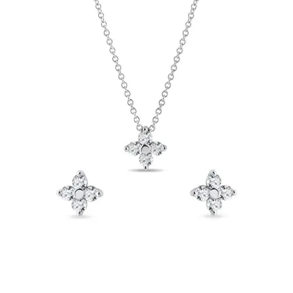Zdjęcie Zestaw z motywem koniczyny z białego złota i diamentów: naszyjnik i kolczyki KLENOTA