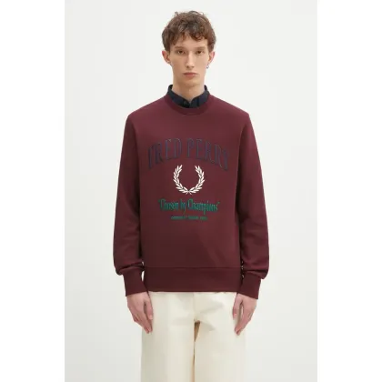 Zdjęcie Fred Perry bluza bawełniana męska kolor bordowy z aplikacją M9891.597