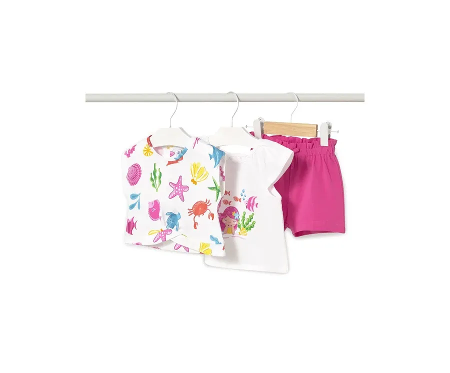 obrazek 1 Mayoral Komplet t-shirt, top i spodenki 1232 Różowy Regular Fit