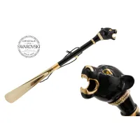 Picture Luxurious black shoe horn with a handle in the shape of a black panther's head - Pasotti