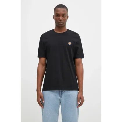 Zdjęcie Maison Kitsuné t-shirt bawełniany Fox Head Patch Regular Tee Shirt męski kolor czarny z aplikacją LM00104KJ0008