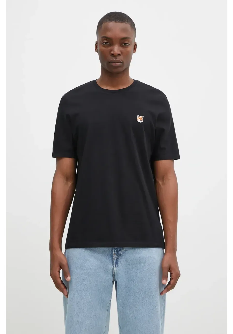 obrazek 1 Maison Kitsuné t-shirt bawełniany Fox Head Patch Regular Tee Shirt męski kolor czarny z aplikacją LM00104KJ0008