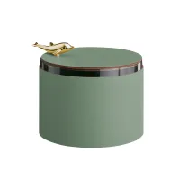 Picture A unique leather box Ø15xH10 cm in a unique eucalyptus color