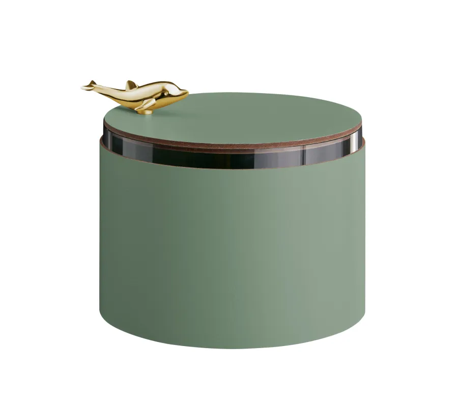 obrazek 1 Niepowtarzalne skórzane pudełko Ø15xH10 cm w wyjątkowym kolorze eukaliptusa