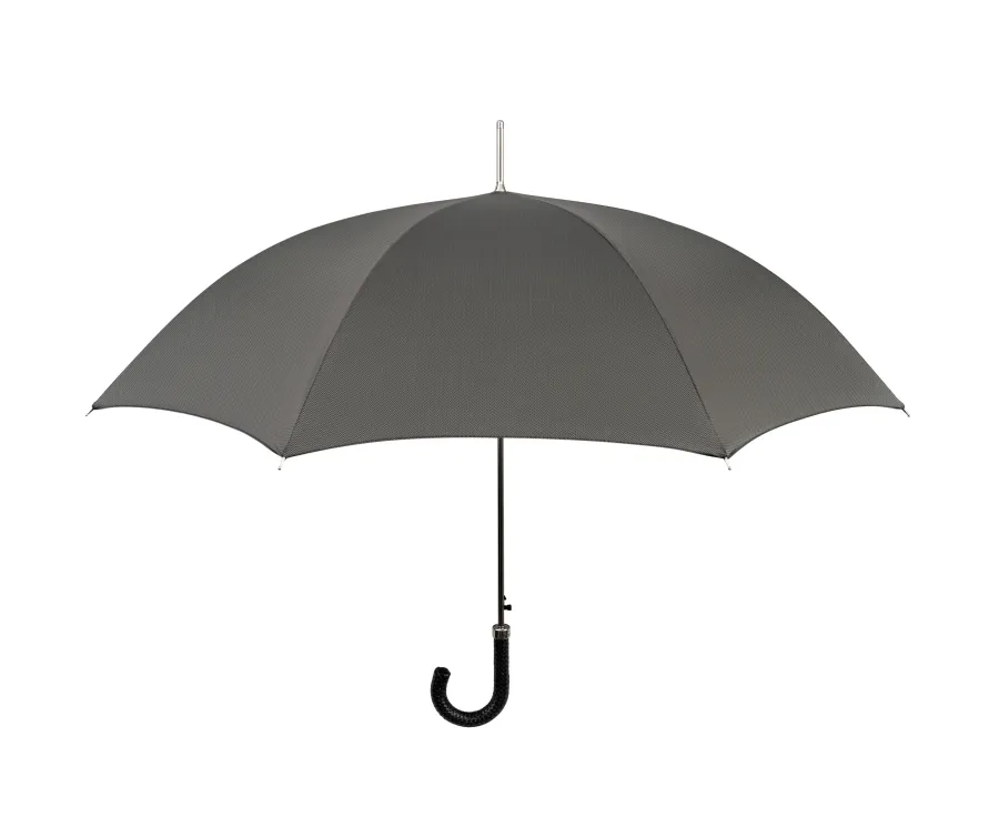 obrazek 1 Elegancki szaro-czarny parasol męski Ø110xL95 cm ze skórzaną rączką