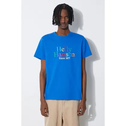 Zdjęcie Helly Hansen t-shirt bawełniany kolor niebieski wzorzysty