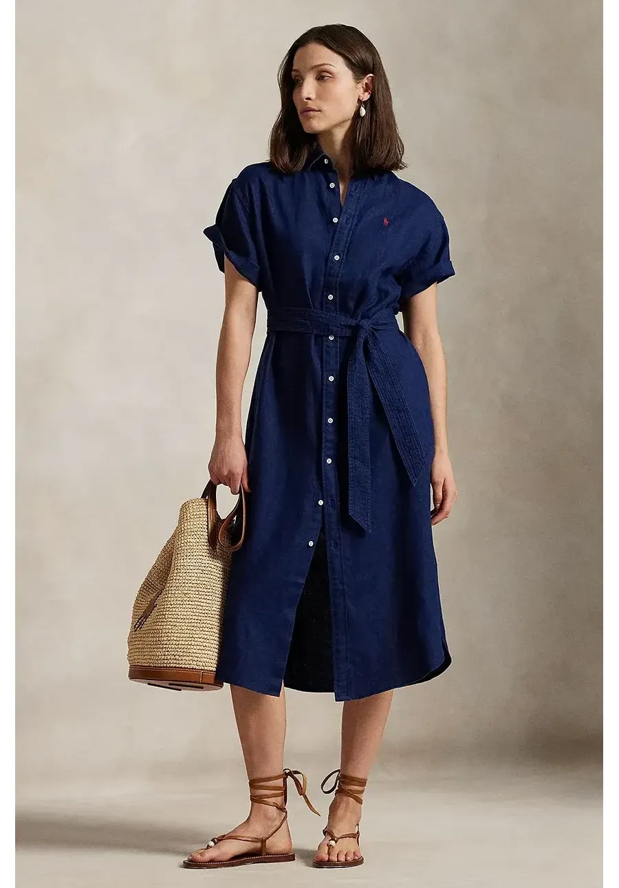 obrazek 1 Polo Ralph Lauren sukienka lniana kolor granatowy midi prosta 211959912