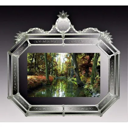 Zdjęcie Stylowe ścienne lustro weneckie Murano – obramowanie telewizora