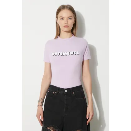 Zdjęcie VETEMENTS t-shirt Bubble Gum Logo Fitted damski kolor różowy WE64TR310P
